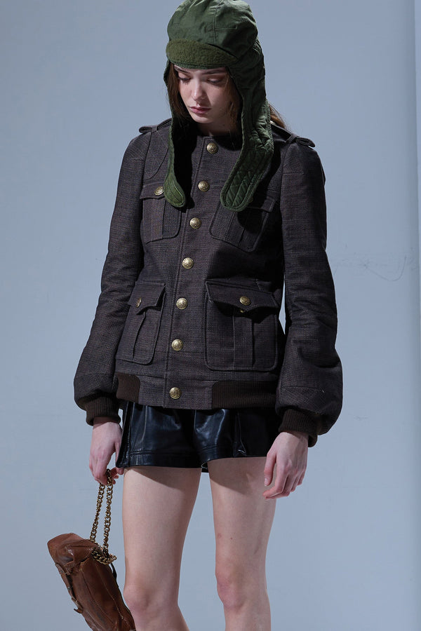 r13 ELONGATED OFFICER JACKET dark brown