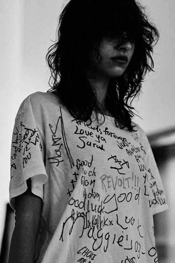 R13 END OF THE YEAR BOY T Ecru W/ Scribbles