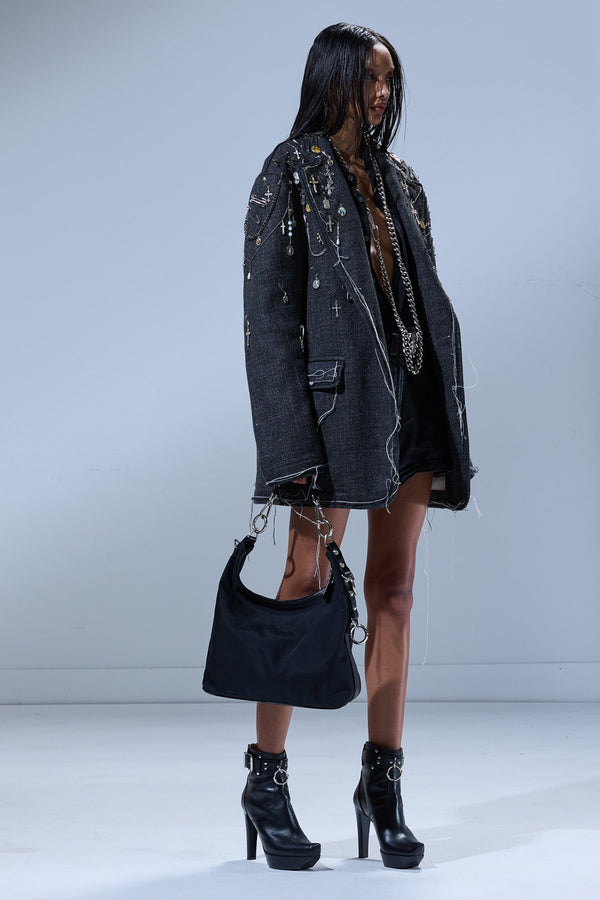 R13 FRAY RAGGED BLAZER Dark Grey