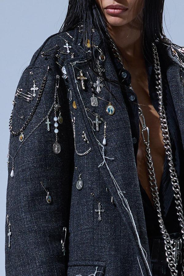 R13 FRAY RAGGED BLAZER Dark Grey