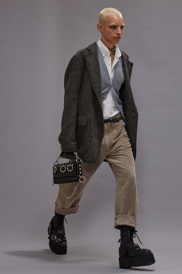 R13 FRAYED EDGE RAGGED BLAZER Dark Grey Plaid