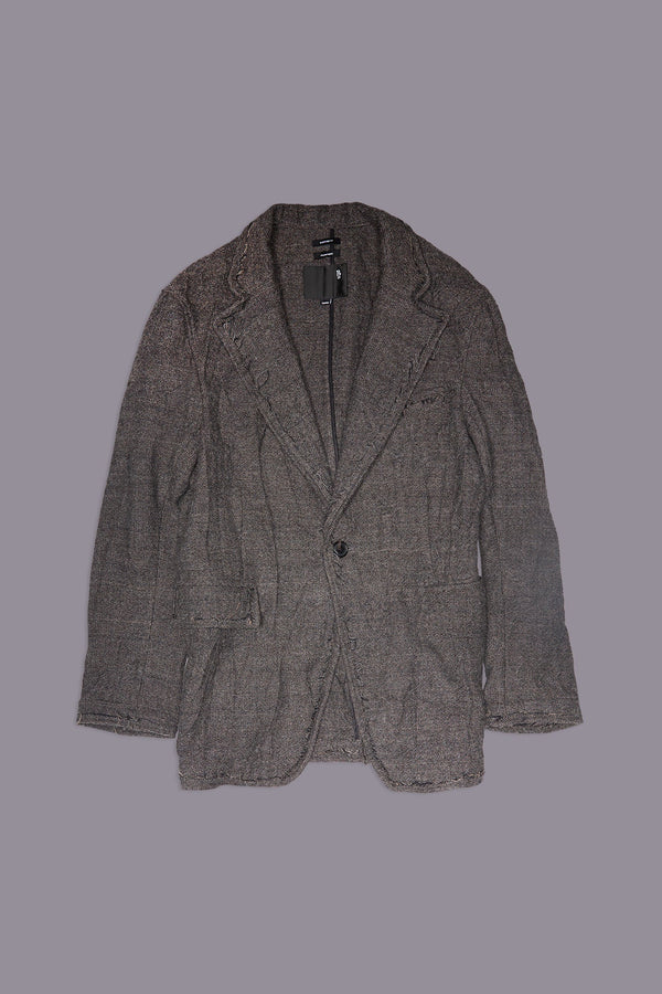 R13 FRAYED EDGE RAGGED BLAZER Dark Grey Plaid