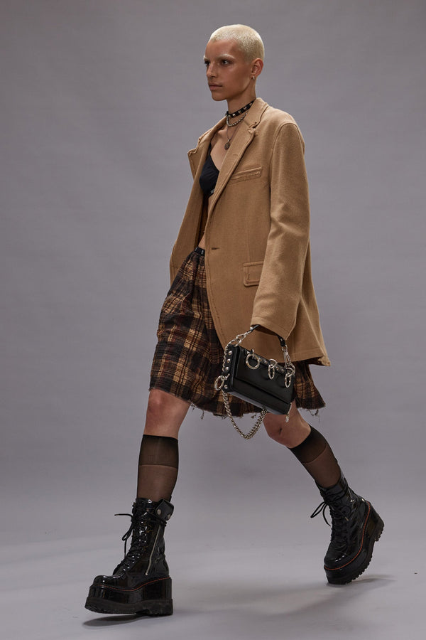 R13 FRAYED EDGE RAGGED BLAZER WITH BACKING Camel