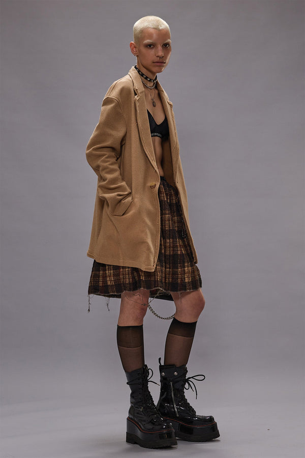 r13 FRAYED EDGE RAGGED BLAZER WITH BACKING camel