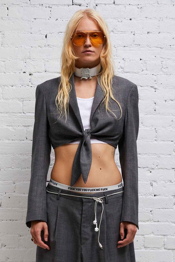 R13 FRONT TIE CROPPED BLAZER Glen Plaid