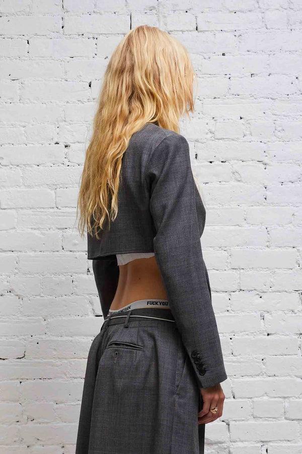 R13 FRONT TIE CROPPED BLAZER Glen Plaid