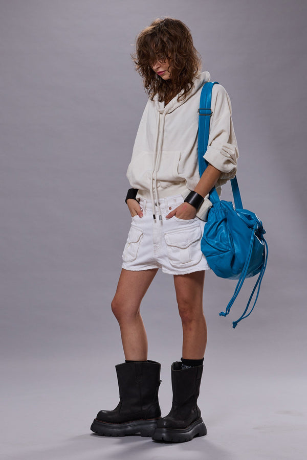 r13 FUNNEL NECK CROPPED POPOVER ecru