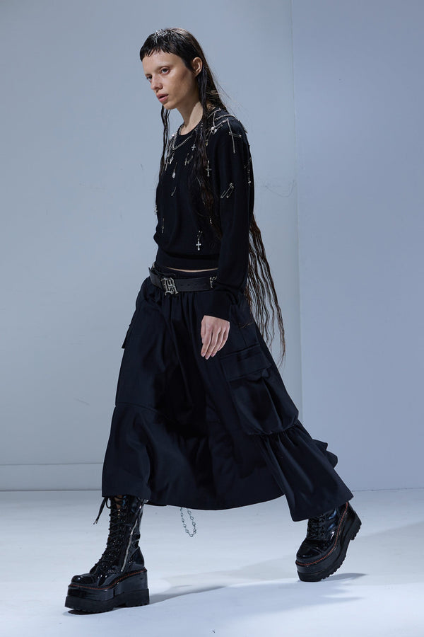 R13 GATHERED CARGO SKIRT Black