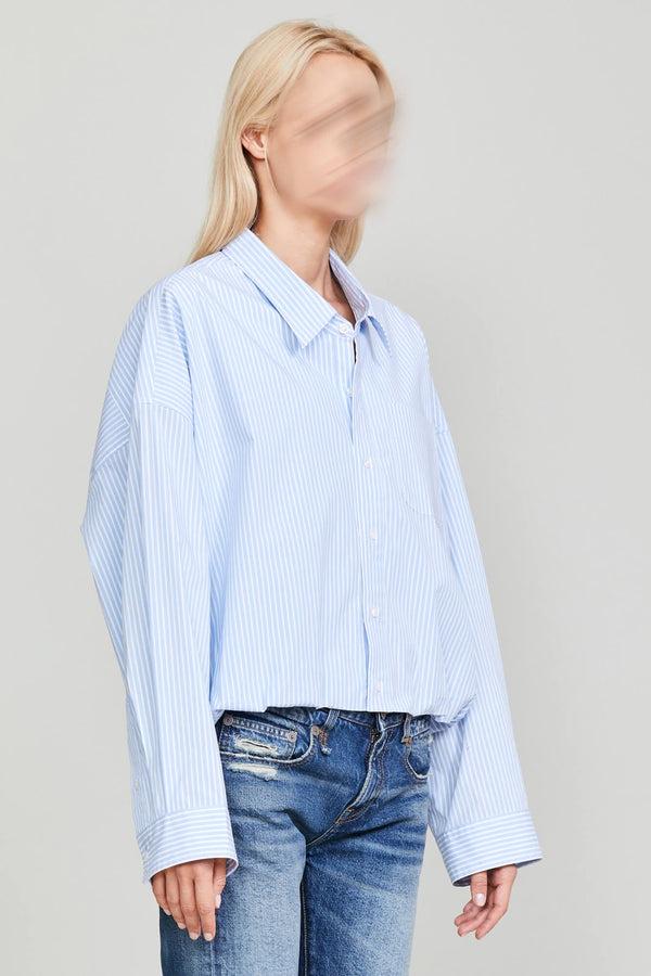 R13 GATHERED HEM SHIRT Light Blue Stripe
