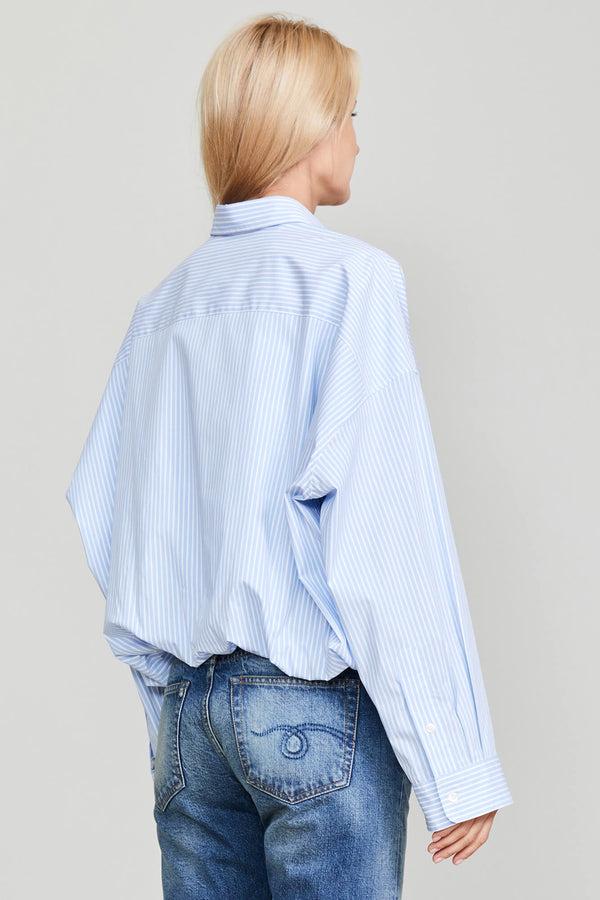 R13 GATHERED HEM SHIRT Light Blue Stripe