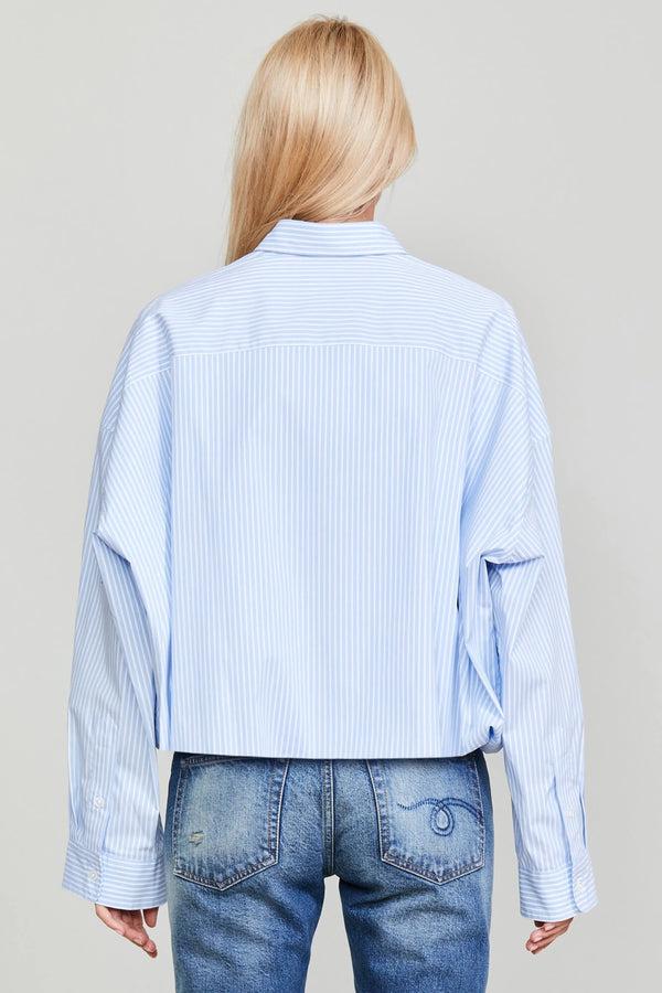 R13 GATHERED HEM SHIRT Light Blue Stripe