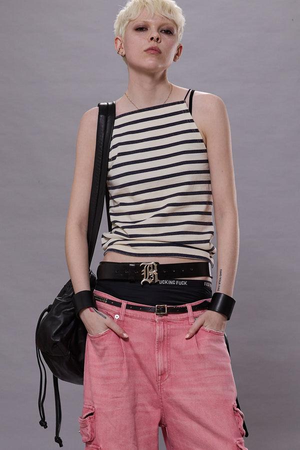 r13 HALTER STRIPE TEE navy/ecru wide stripe