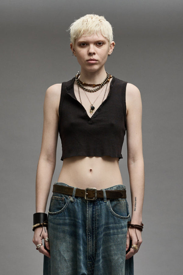 R13 HENLEY TANK Washed Black