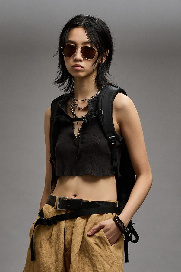 r13 HENLEY TANK washed black