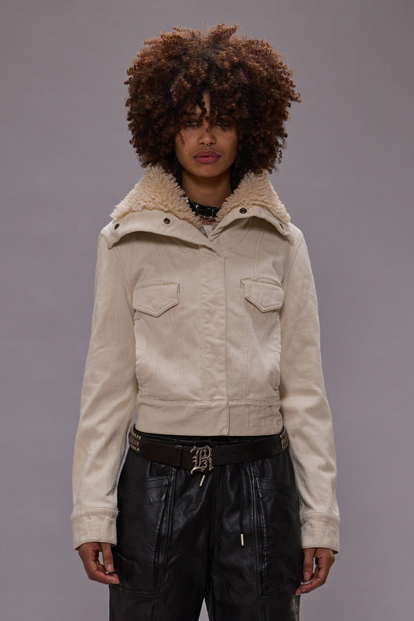 R13 HIGH NECK TRUCKER JACKET Ecru Stretch