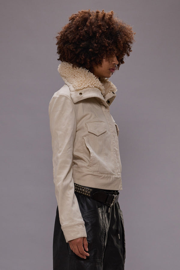 R13 HIGH NECK TRUCKER JACKET Ecru Stretch