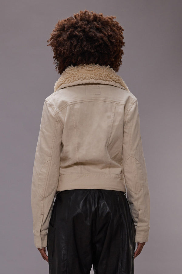 R13 HIGH NECK TRUCKER JACKET Ecru Stretch