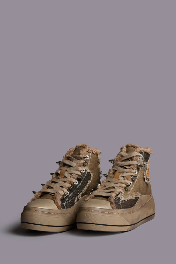R13 KURT HIGH TOP SNEAKER Brown Patchwork