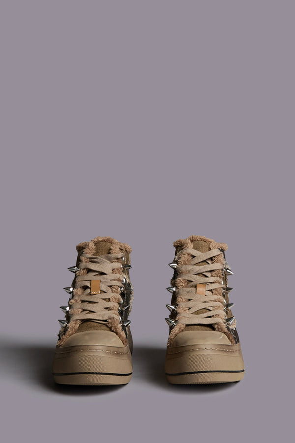 R13 KURT HIGH TOP SNEAKER Brown Patchwork