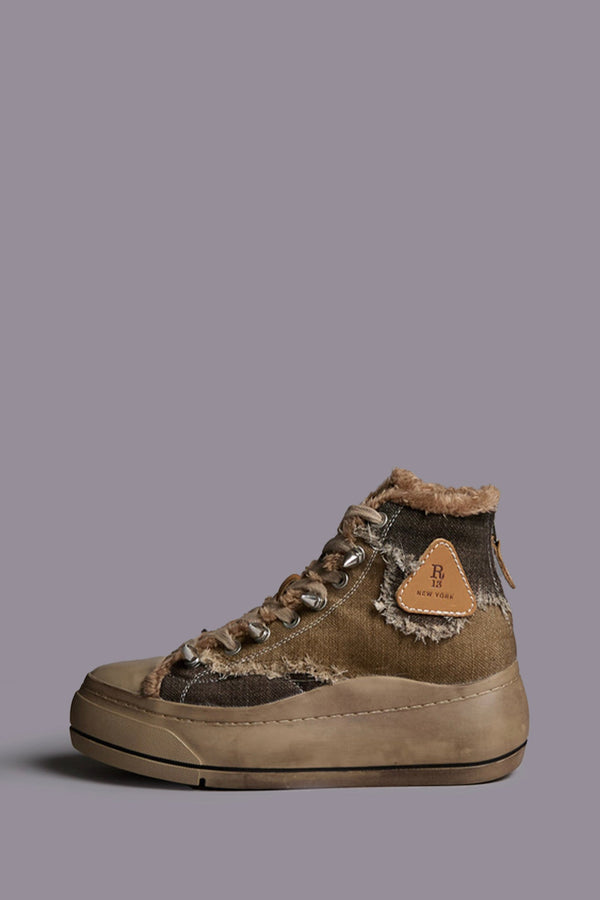 r13 KURT HIGH TOP SNEAKER brown patchwork