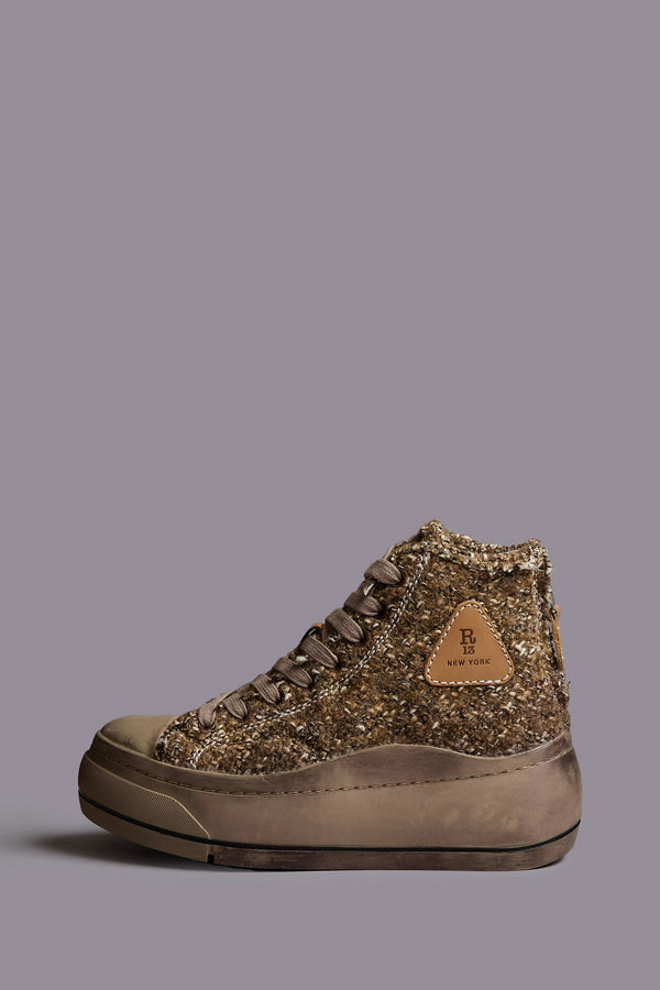 r13 KURT HIGH TOP SNEAKER light brown tweed