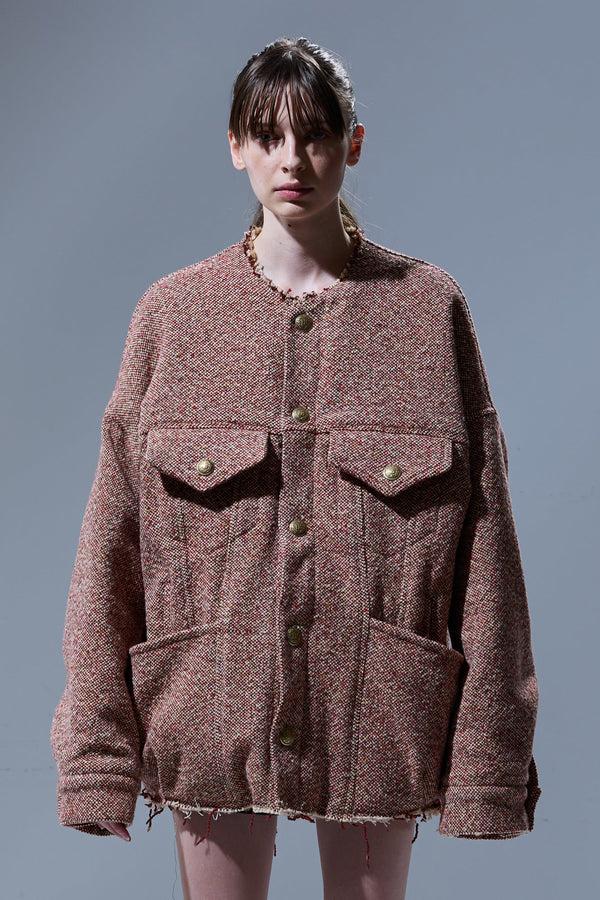 R13 LACEY TRUCKER JACKET Red / Cream