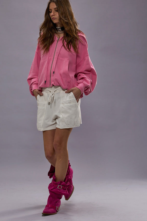 R13 LAYERED POCKET SWEATSHORT Ecru