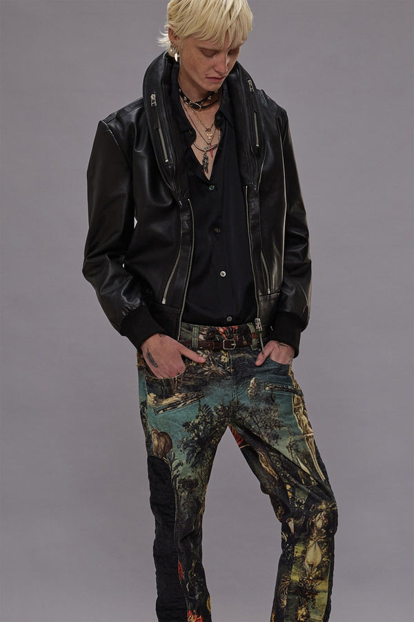 r13 LEATHER MULTI ZIP FLIGHT JACKET black