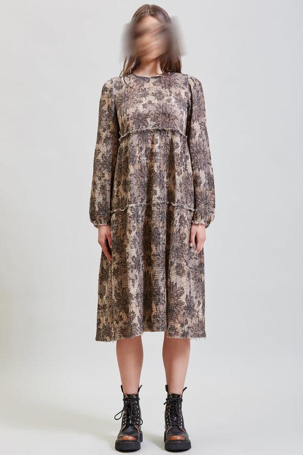 R13 LONG SLEEVE SHREDDED RELAXED MIDI Grey Lace