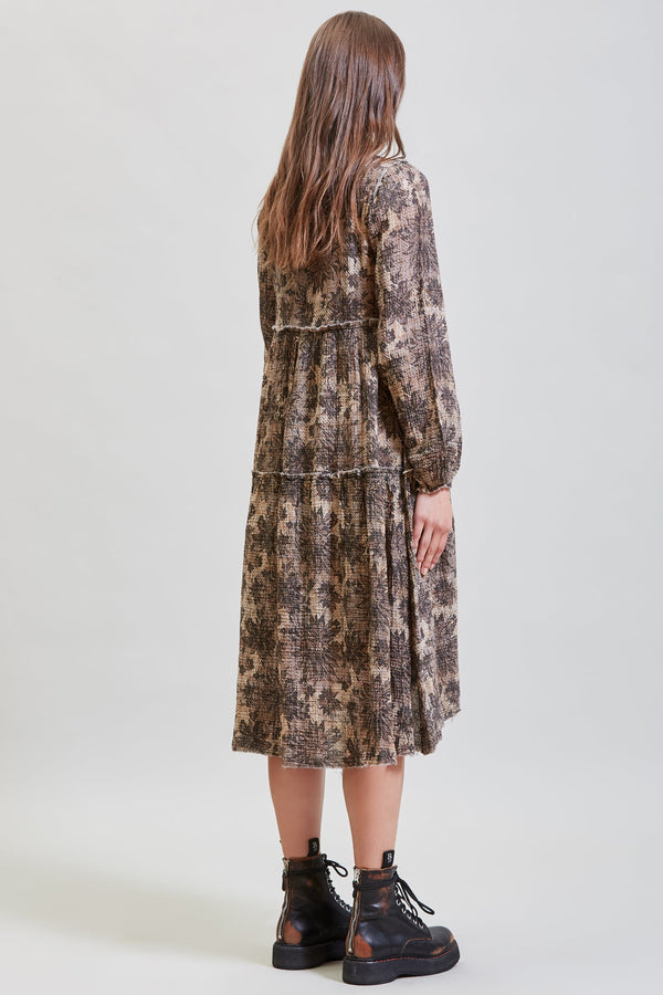 R13 LONG SLEEVE SHREDDED RELAXED MIDI Grey Lace