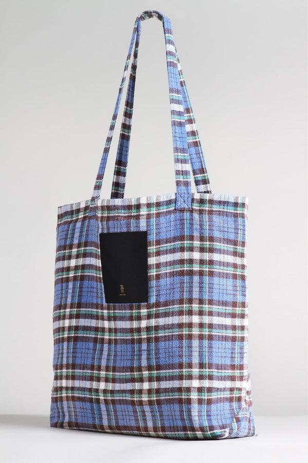 R13 MEDIUM TOTE BAG Blue/green Plaid