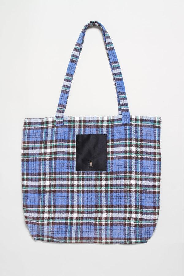 R13 MEDIUM TOTE BAG Blue/green Plaid
