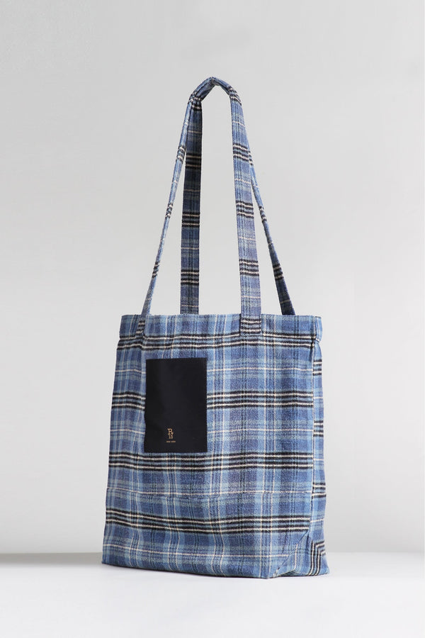 R13 MEDIUM TOTE BAG Blue Plaid