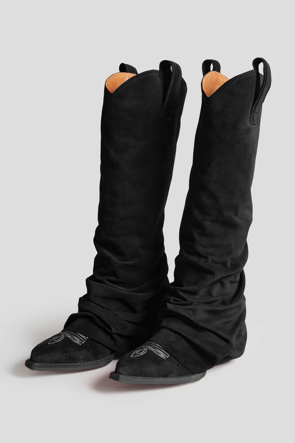 r13 MID COWBOY BOOT black suede