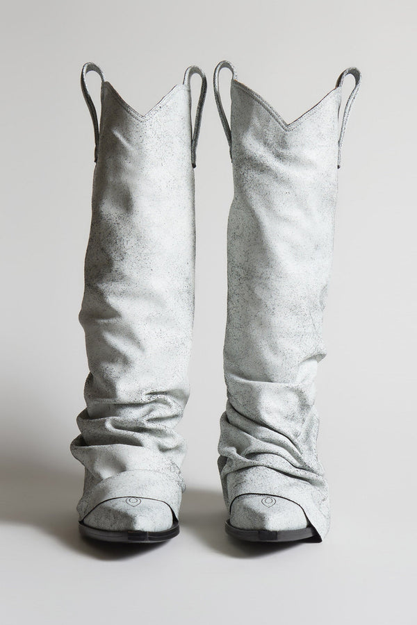 R13 MID COWBOY BOOT Crackle White