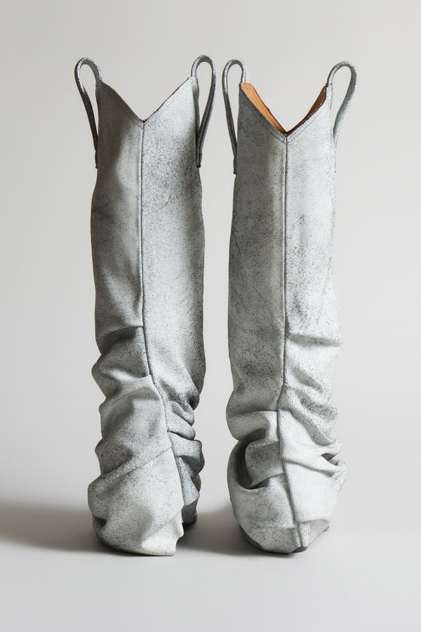 R13 MID COWBOY BOOT Crackle White