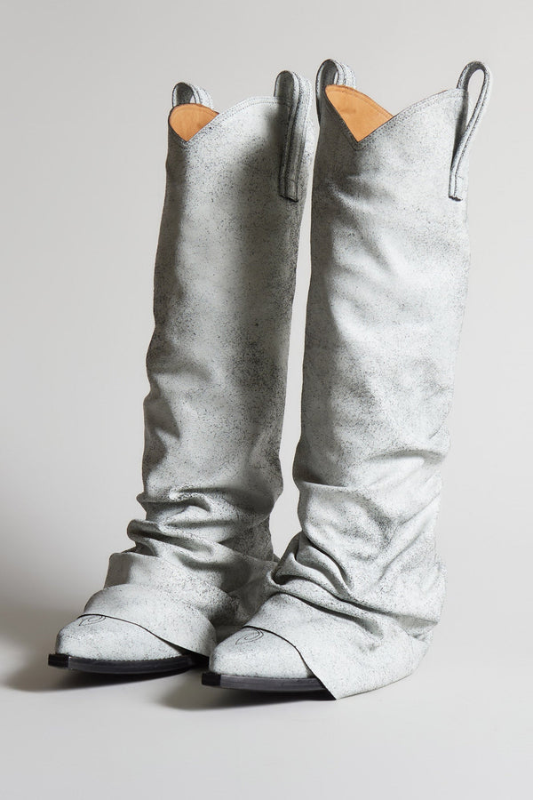 r13 MID COWBOY BOOT crackle white