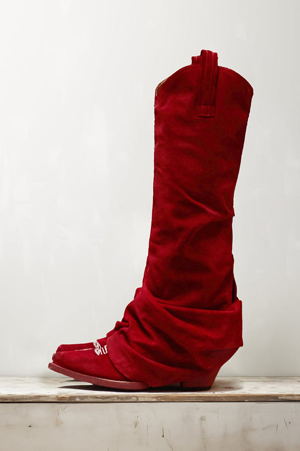 r13 MID COWBOY BOOT red suede