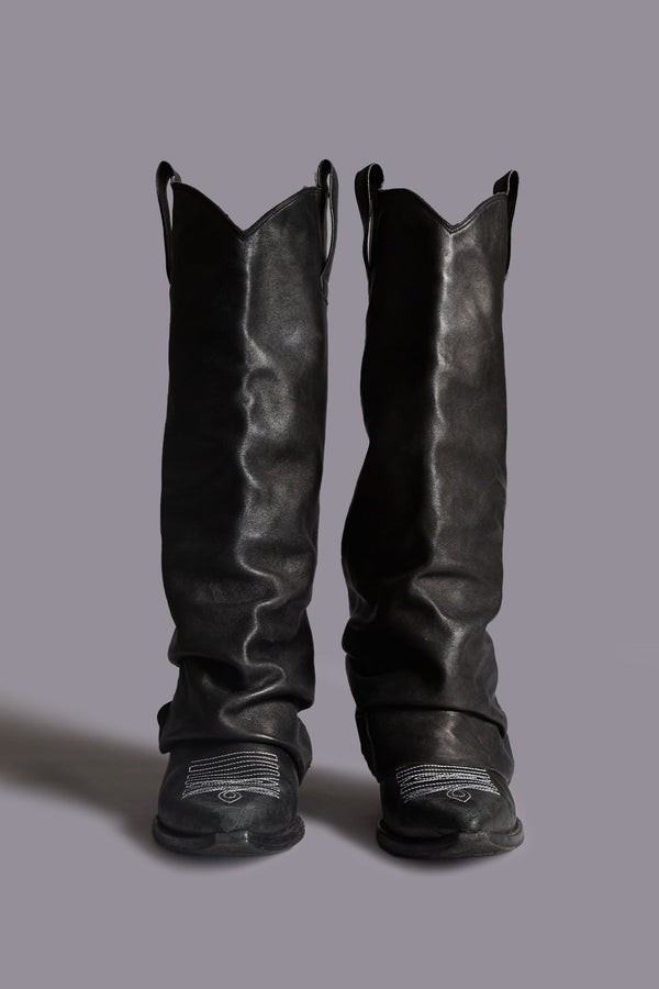 R13 MID COWBOY BOOTS WITH SLEEVE Black Leather