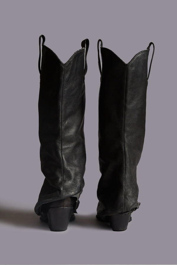 R13 MID COWBOY BOOTS WITH SLEEVE Black Leather
