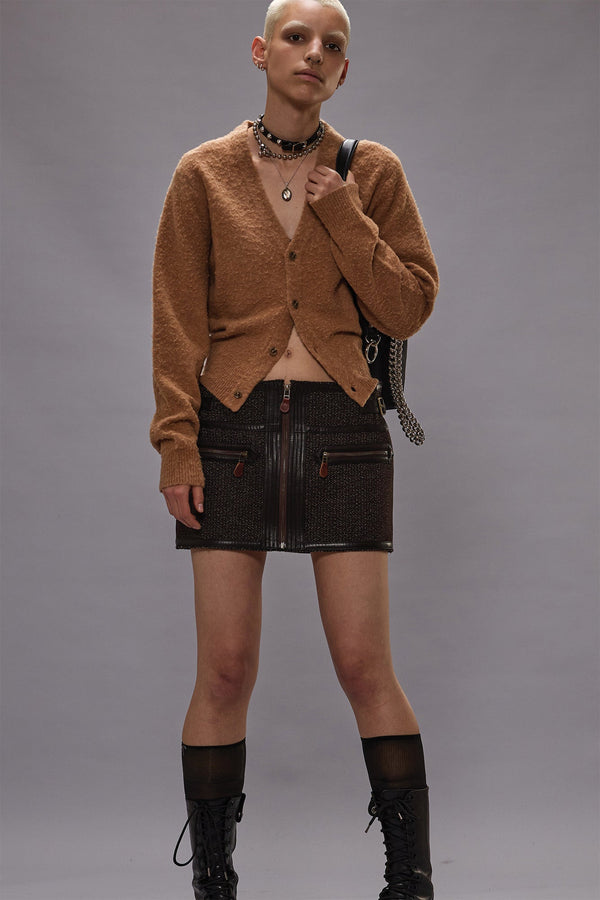r13 MINI SKIRT WITH STITCHED DETAILS brown