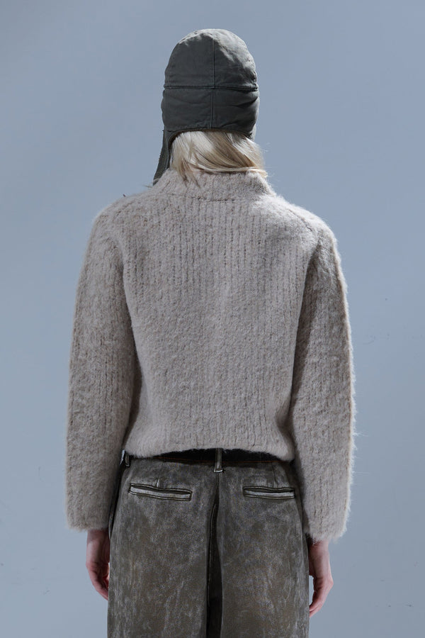 R13 MOCK COLLAR SHRUNKEN SWEATER Beige Brown