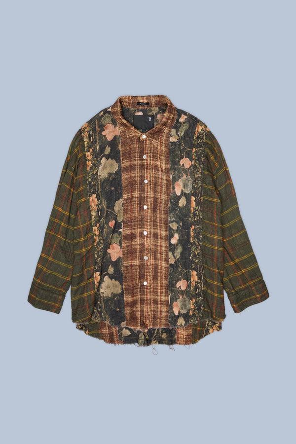 R13 MULTI-STRIP DROP NECK SHIRT Multi-print Brown