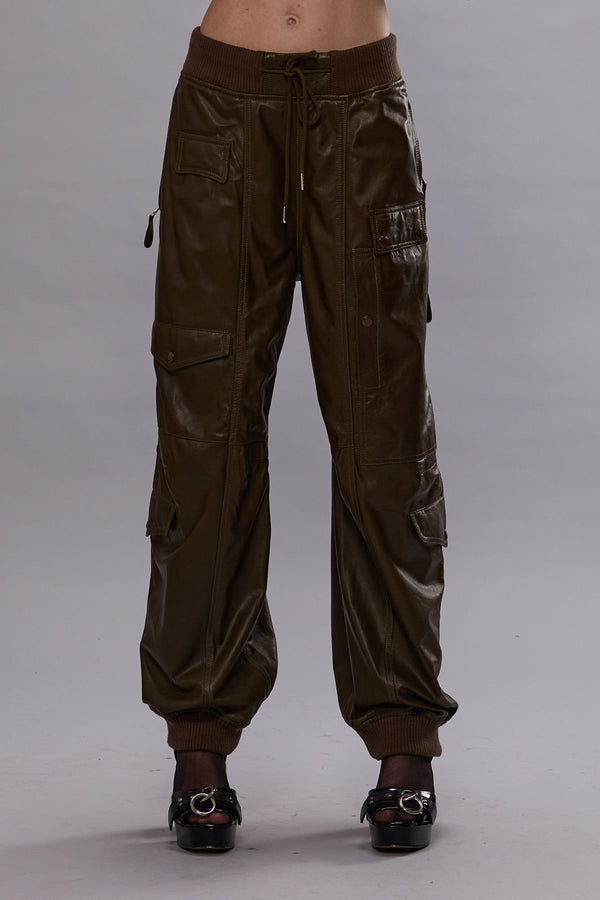 R13 MULTIPOCKET BALLOON LEATHER PANT Olive