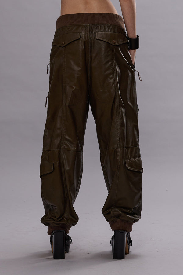 R13 MULTIPOCKET BALLOON LEATHER PANT Olive