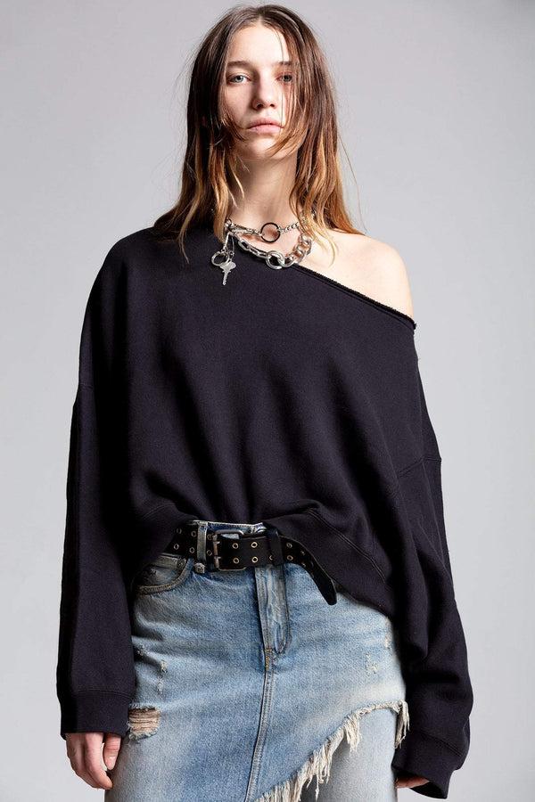 r13 OFF SHOULDER PATTI SWEATSHIRT black