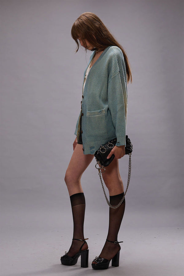 r13 OVERSIZED CARDIGAN light sky blue