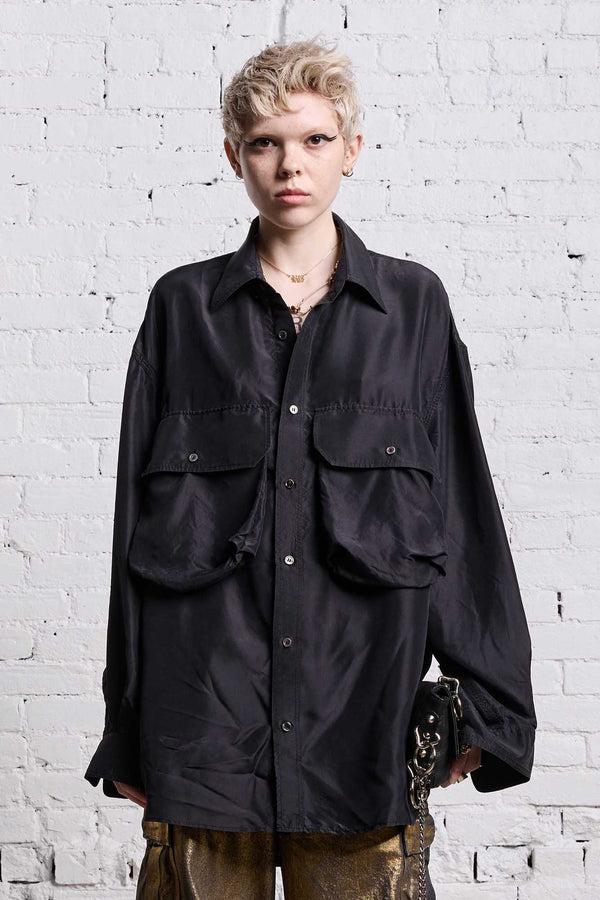 R13 OVERSIZED POCKET SHIRT Black Overdye