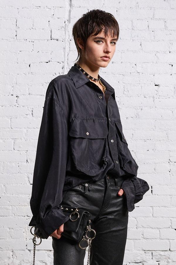 r13 OVERSIZED POCKET SHIRT black overdye