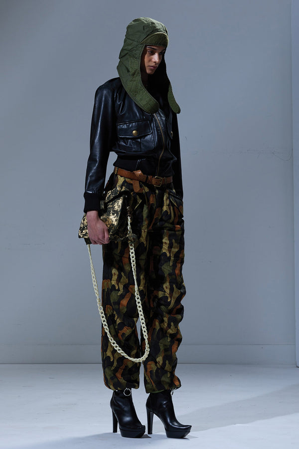 r13 PADDED MILITARY PANTS dark camo green